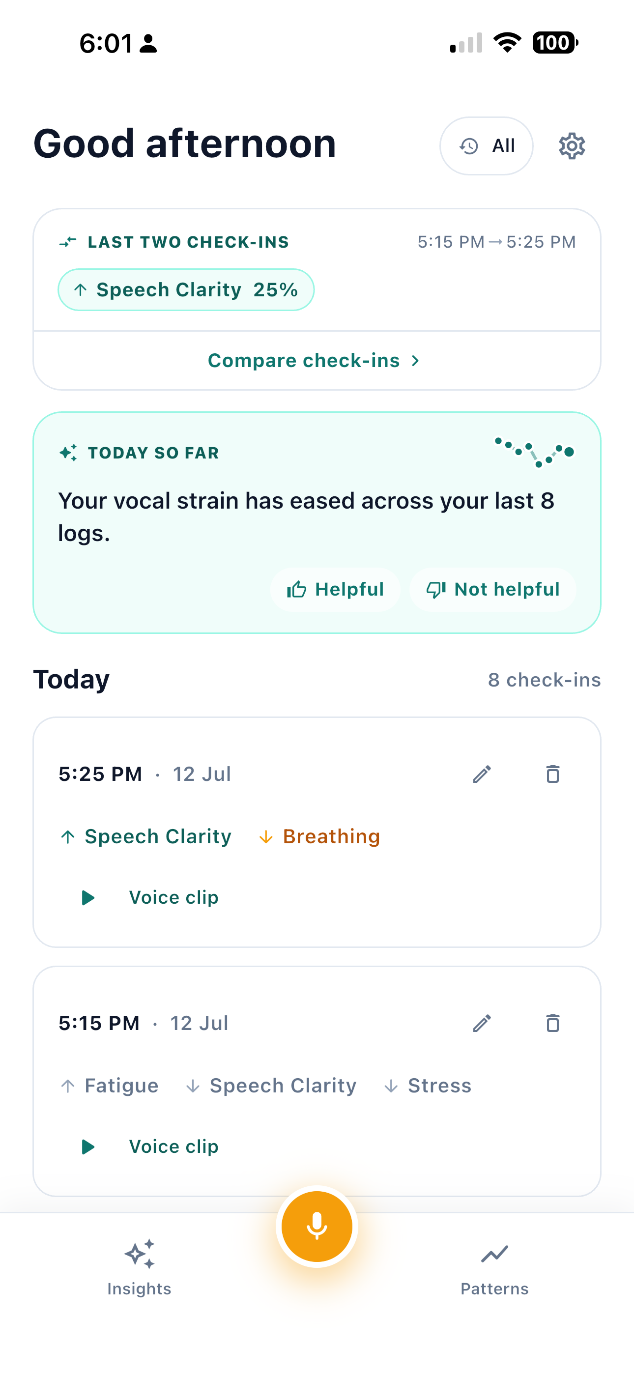Sabber Ahamed own Ontor Today view: post-talk check-ins and session shifts versus personal history after a talk block; founder exploratory data, not a population study