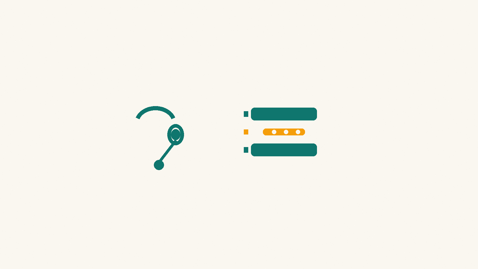Minimal illustration of a headset beside two teal BD call-block bars with an amber reset gap between them on a paper background.